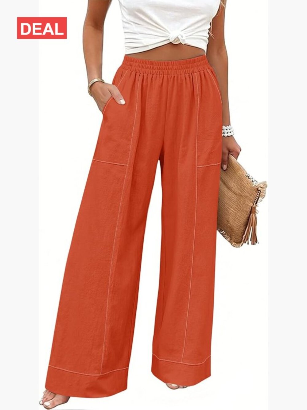 Elastic Waist Palazzo Pants Casual Wide Leg Baggy Lounge Trousers with Pockets